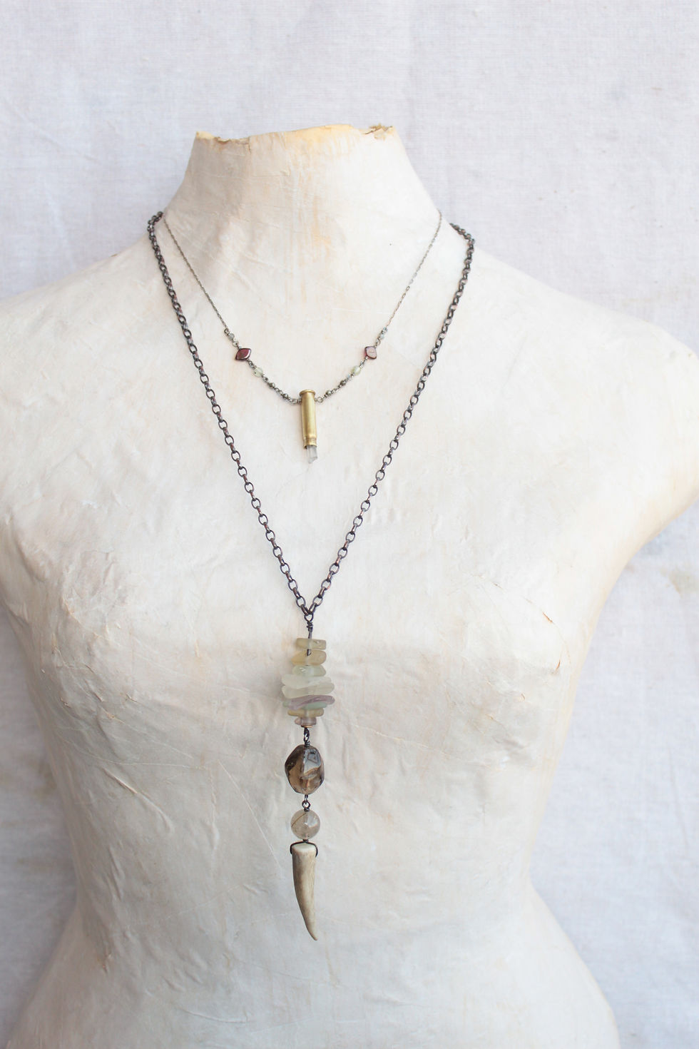 Thumbnail: Large Antler Point & Stacked Sea Glass Talisman Necklace