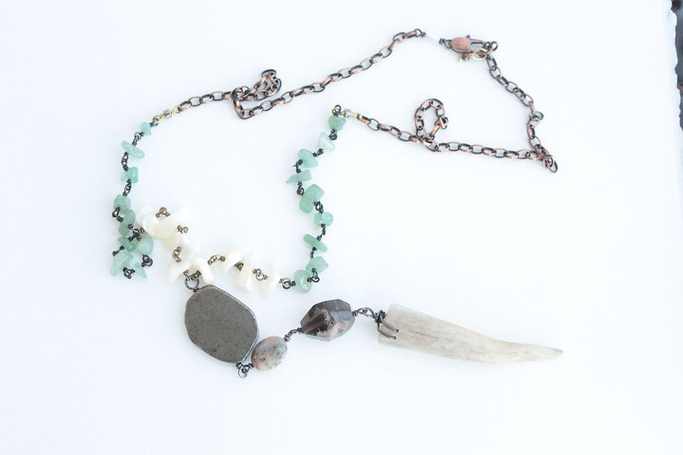 Thumbnail: Large Antler Point & Pyrite Slab Talisman Necklace
