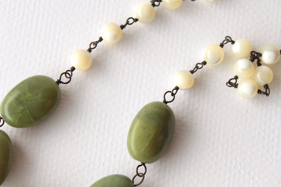 Thumbnail: The Twenty Mother of Pearl & Jade Necklace