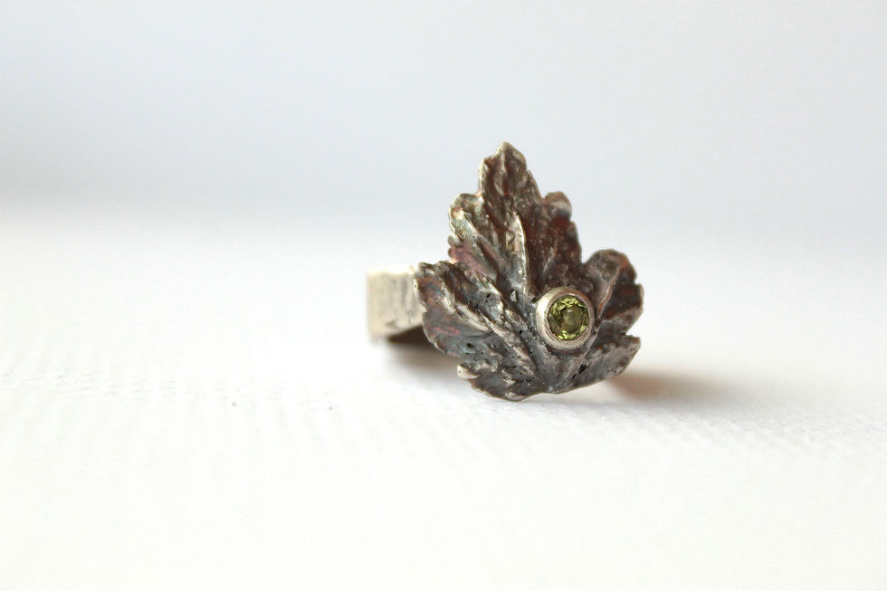 Thumbnail: The Silver Square Maple Leaf & Peridot Ring