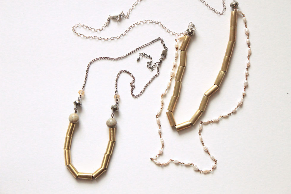 Thumbnail: Double Stranded Pearls & Lined Casings Necklace