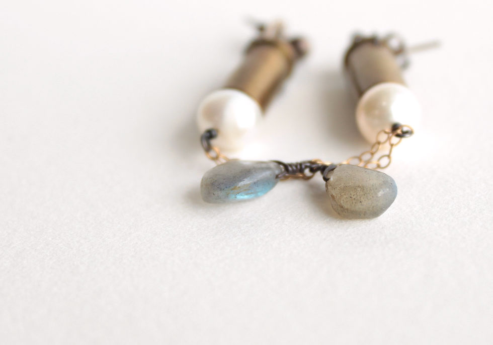 Thumbnail: Bottoms Up White Pearl Large Bullet Casing Droplet Earrings