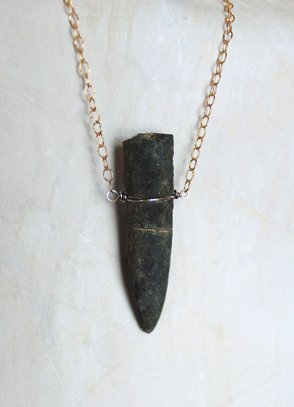 Thumbnail: Sterling Wrapped Belemnite Fossil on Gold