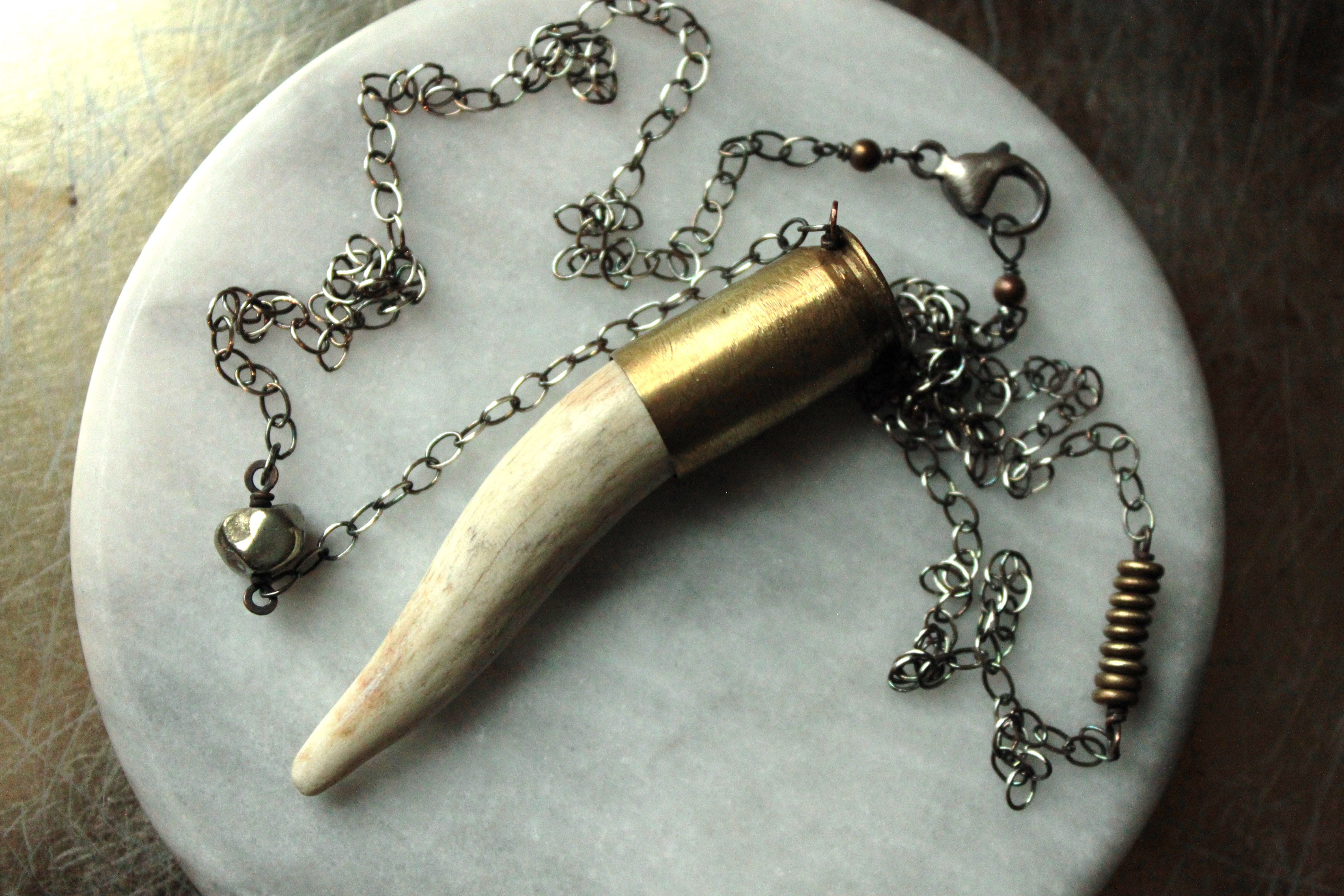 Impacted Turned Antler Bullet Necklace