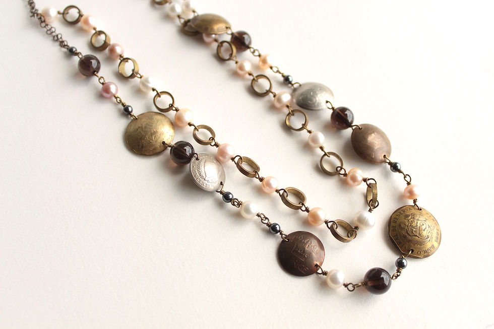 Thumbnail: A Pink Travelers Double Stranded Coin Necklace