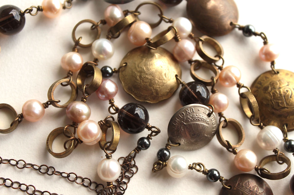 Thumbnail: A Pink Travelers Double Stranded Coin Necklace