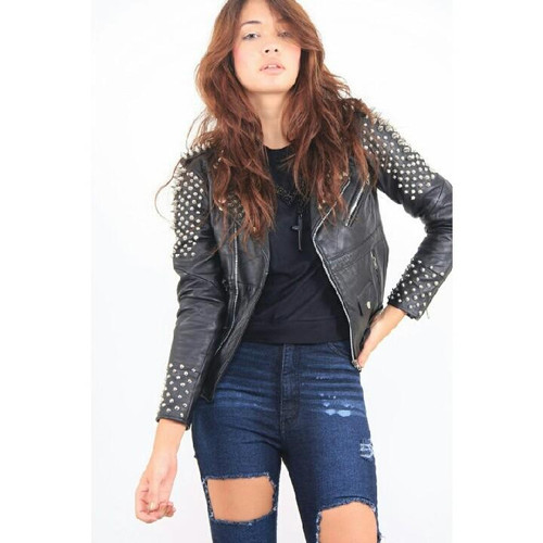 Black studded leather 'Bullet' biker jacket mysite