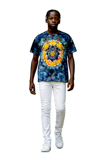 guy wearing mandala tie dye t-shirt 