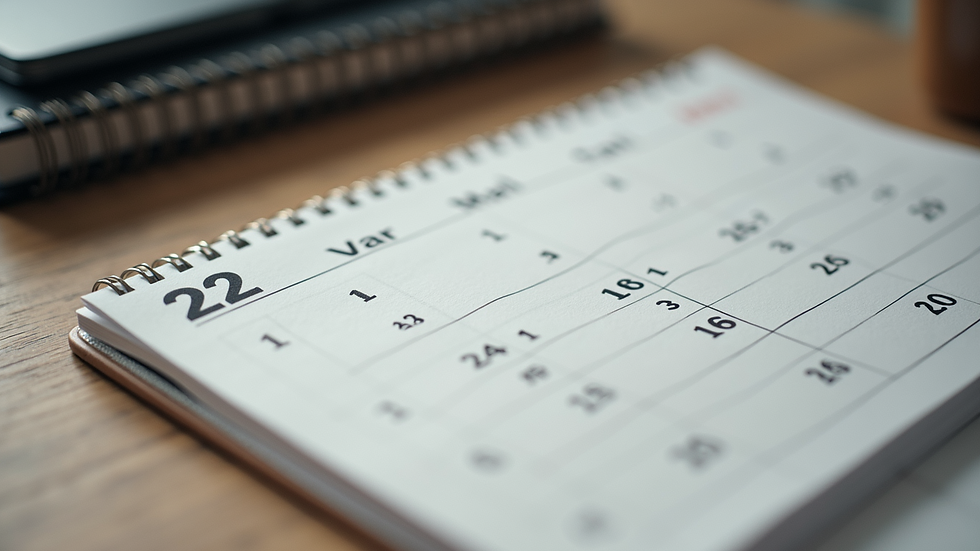 High angle view of a calendar with a 7-day period marked