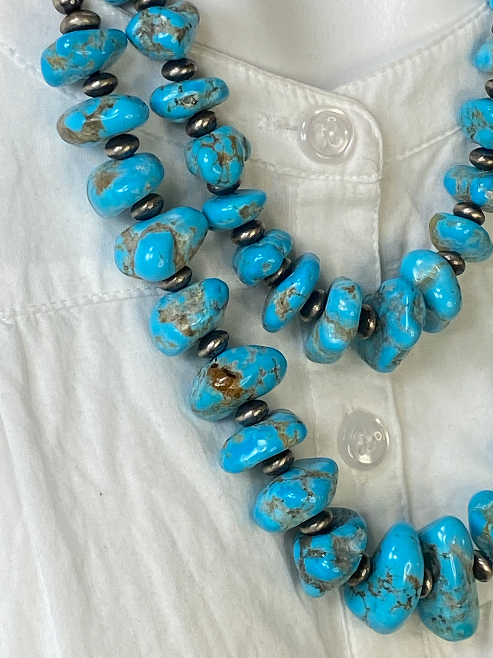 Thumbnail: Kingman Turquoise Nugget & Sterling Silver Bead Necklace
