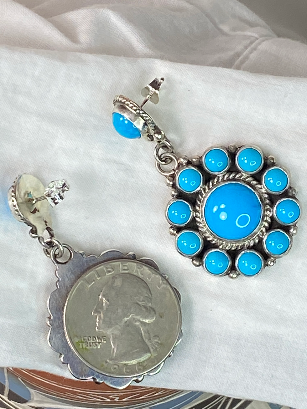 Thumbnail: Sleeping Beauty Turquoise & Sterling Silver Cluster Dangle Earrings