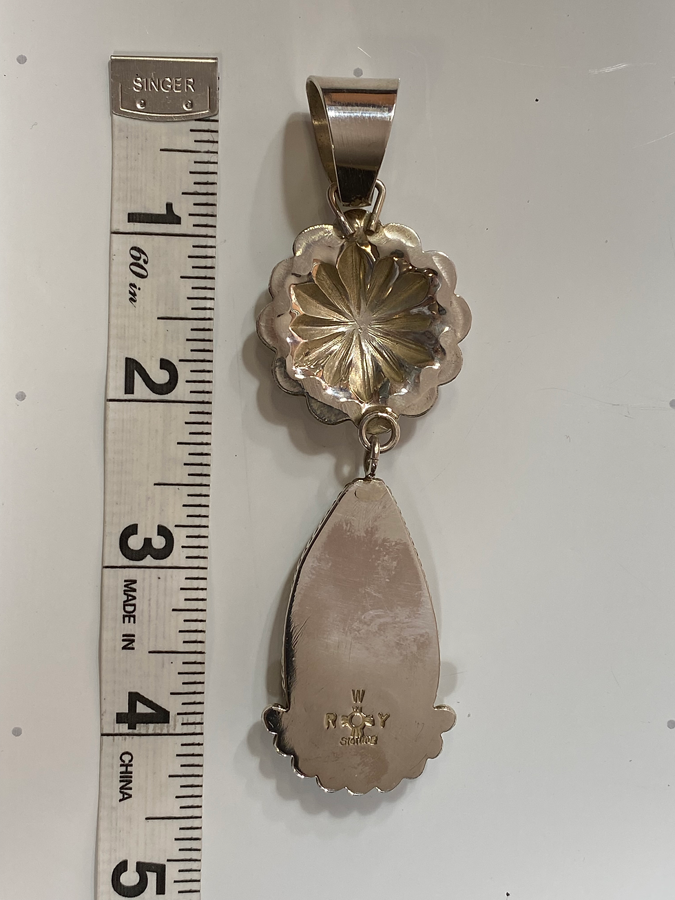 Thumbnail: Royston Turquoise Teardrop & Sterling Silver Concho Pendant