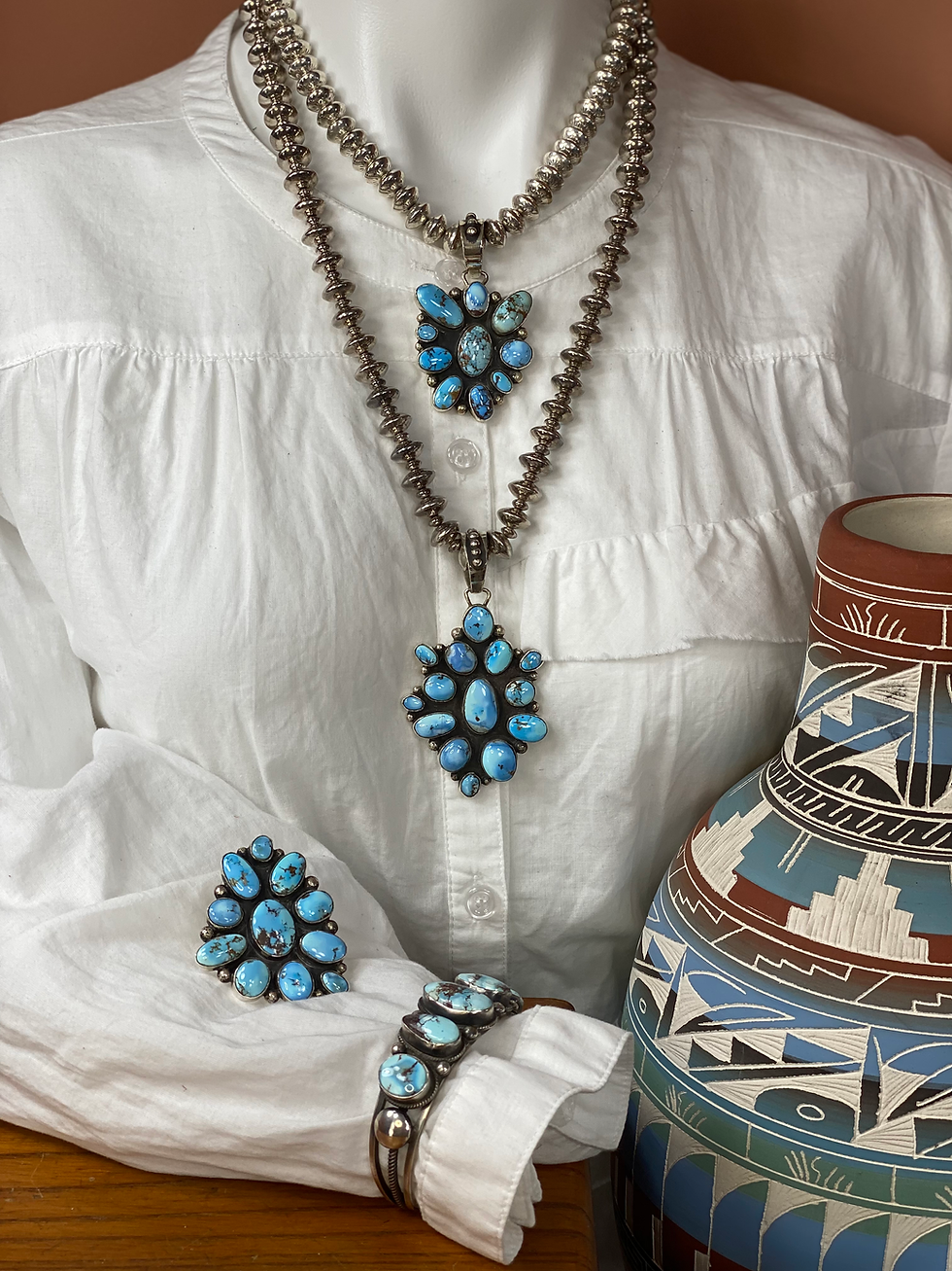 Thumbnail: "GOLDEN HILLS" Turquoise & Sterling Silver Cluster Pendant