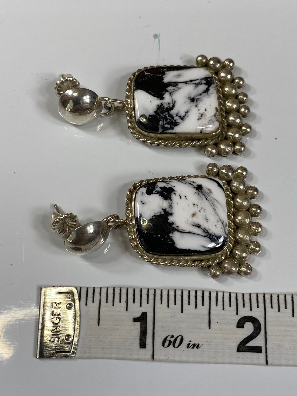 Thumbnail: "WHITE BUFFALO" & Sterling Silver Post with Dangle Earrings
