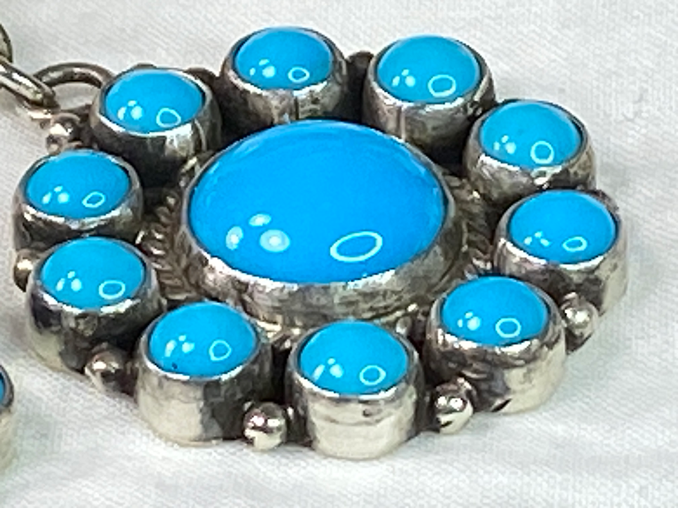 Thumbnail: Sleeping Beauty Turquoise & Sterling Silver Cluster Dangle Earrings