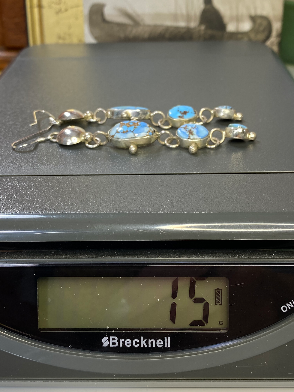 Thumbnail: "GOLDEN HILLS" Turquoise & Sterling Silver 3-Stone Dangle Earrings