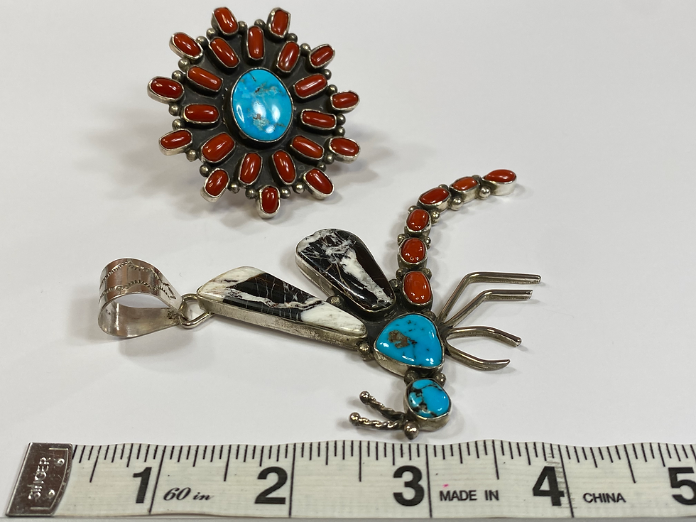 Thumbnail: White Buffalo - Coral - Turquoise & Sterling Silver Dragonfly Pendant