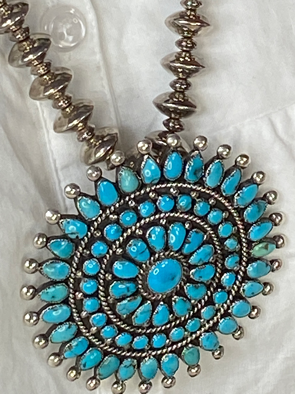 Thumbnail: Vintage Zuni Turquoise & Sterling Silver Cluster Pin w/Shepherds Hook Converter