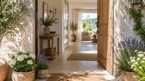 A european home with an open door to a calm living space