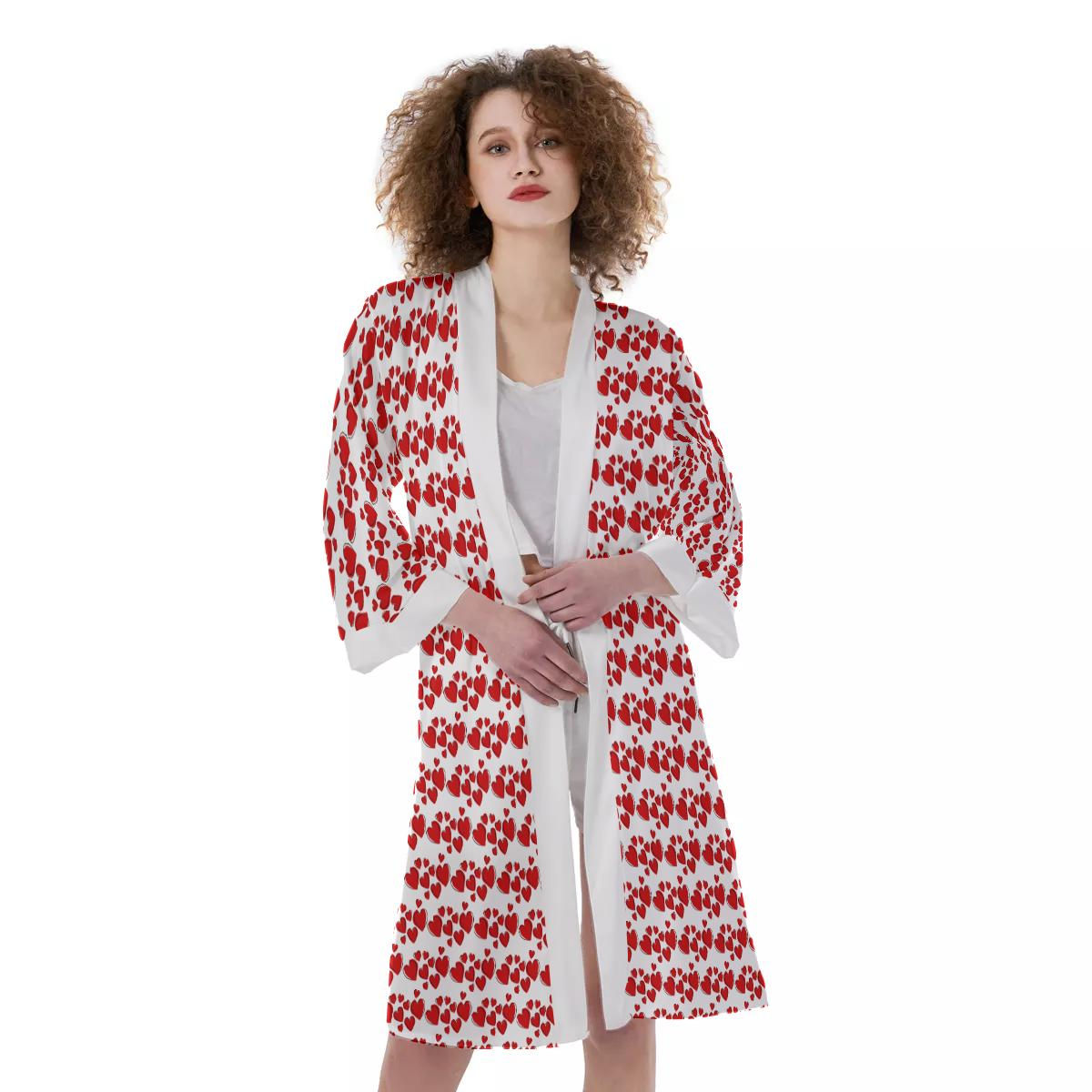 Dancing Hearts Women's Satin Kimono Robe