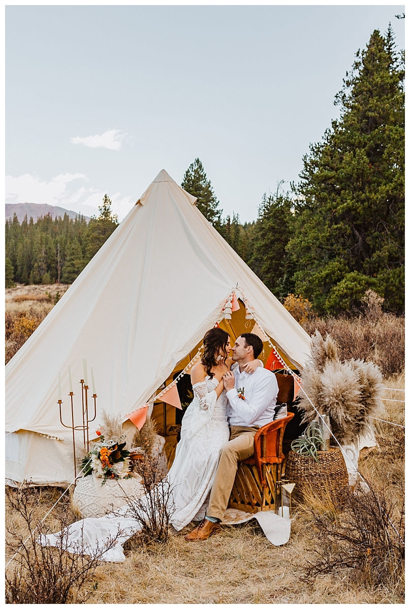 Boho Glamping Rocky Mountain Elopement Bride & Groom Portraits