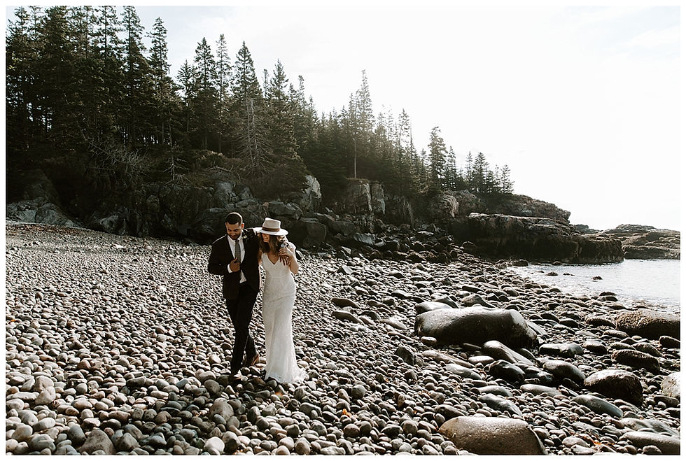 Adventure Elopement Photography at Little Hunters Beach, Acadia National Park, Maine