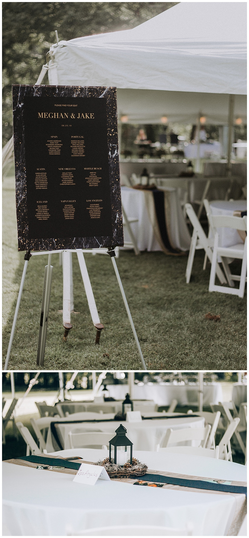 Tented Wedding Welcome Sign and Table Settings