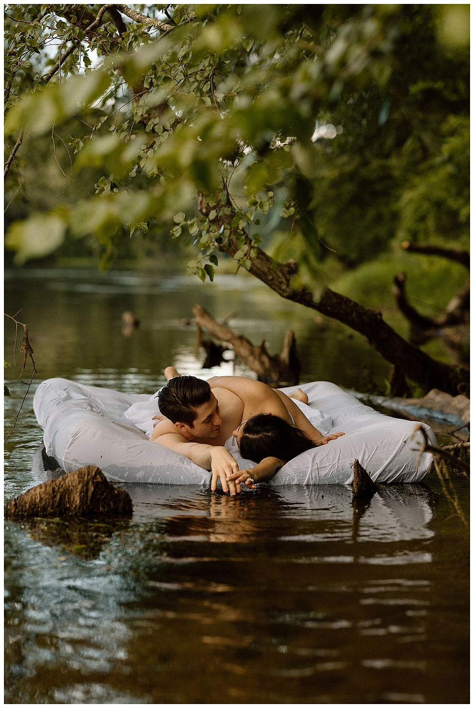 Floating Mattress Couples Engagement Photos Along Delaware River - Photos by Sara Fitz Co