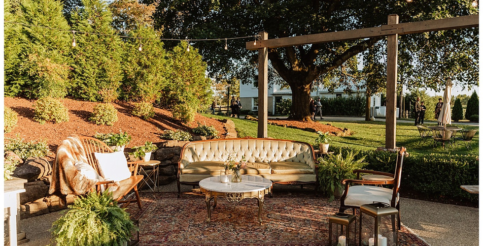 Vintage Lounge Setup at Johnsons Locust Hall Farm Wedding - Photo by Sara Fitz Co