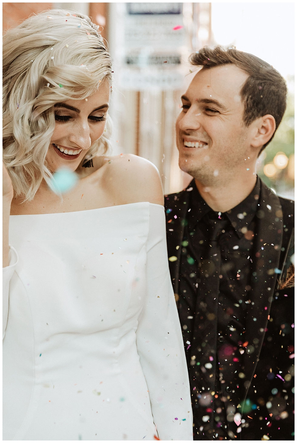 Urban Bride and Groom Confetti Toss Portraits