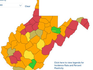 15 Red Counties Friday, DHHR County Alert Map