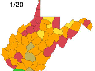 W.Va. DHHR County Alert Map for Wed. Jan 20th