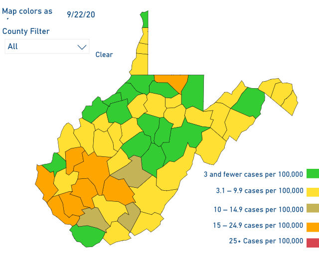 WV DHHR Updates Daily ColorCoded Map for Wednesday Sept. 23rd