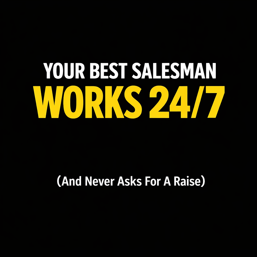 Black square Instagram graphic with bold text: ‘Your Best Salesman Works 24/7 (And Never Asks For A Raise)’ for digital marketing Malta.