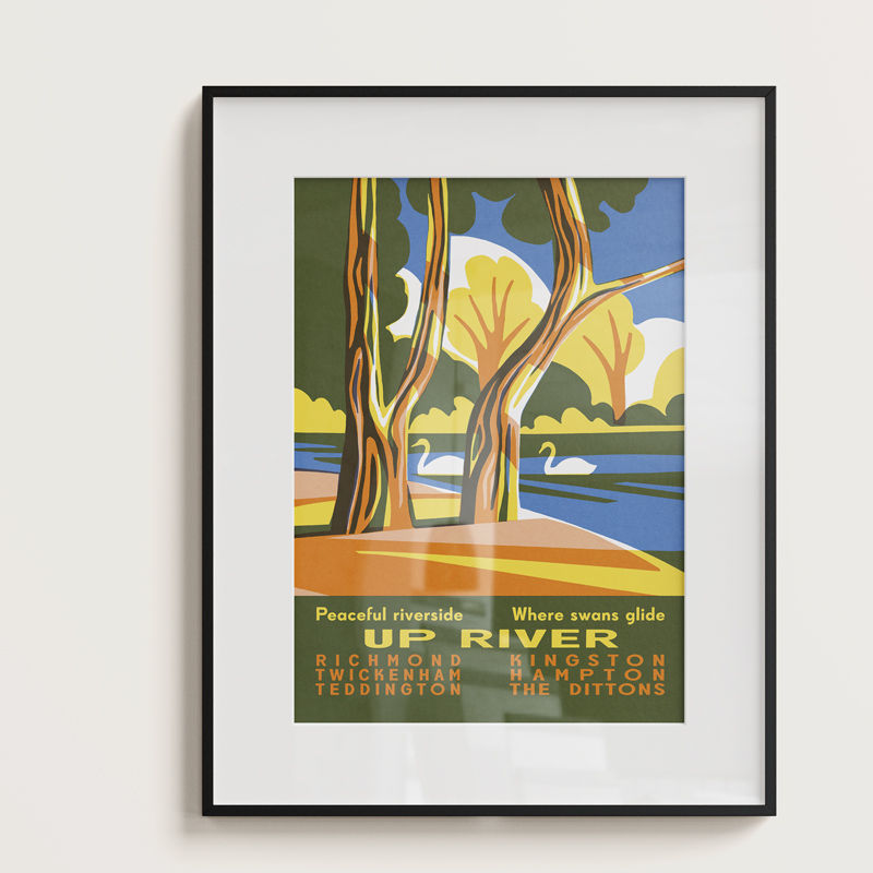 Thumbnail: Up river where swans glide | vintage style River Thames travel poster art print
