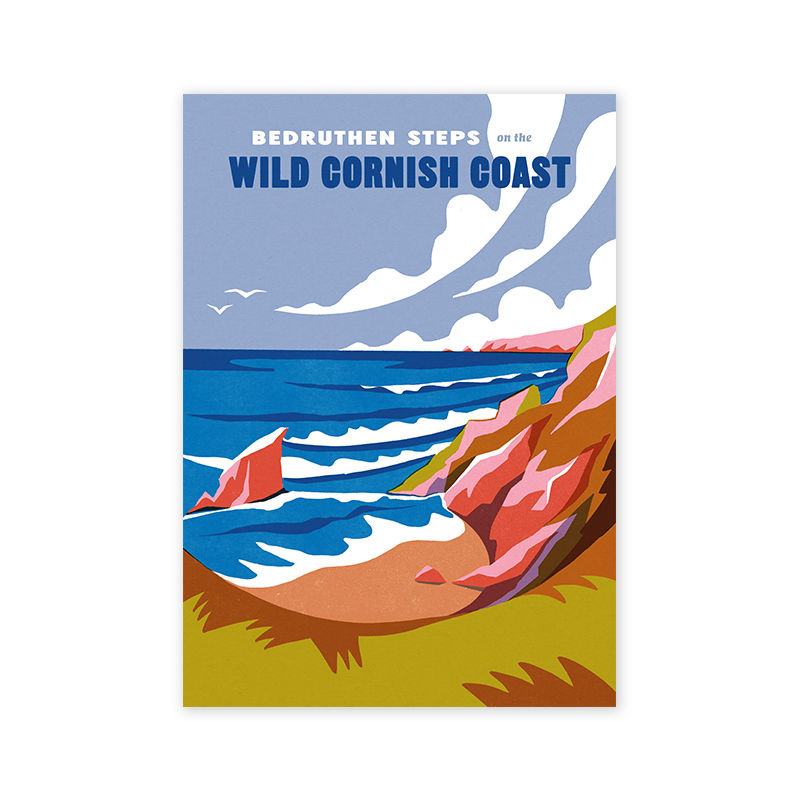 Thumbnail: Bedruthen Steps | landscape vintage travel poster art print
