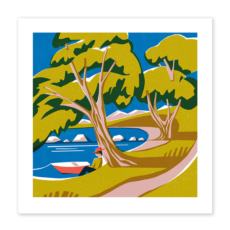 Lakeside nap | colourful landscape art print
