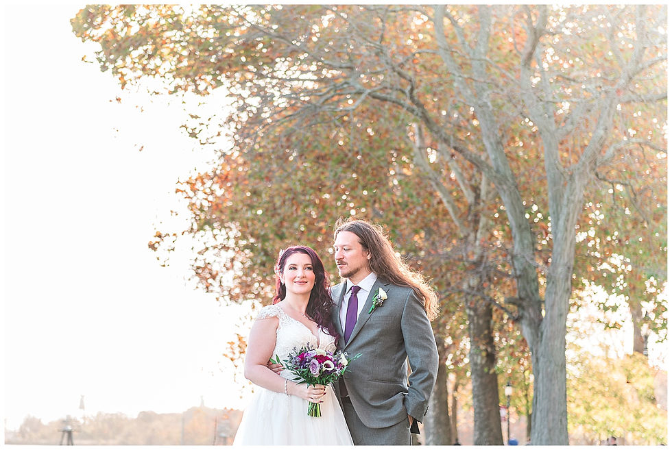 first look at bristol Warf Andalusia PA wedding park long hair groom purple hair heavy metal