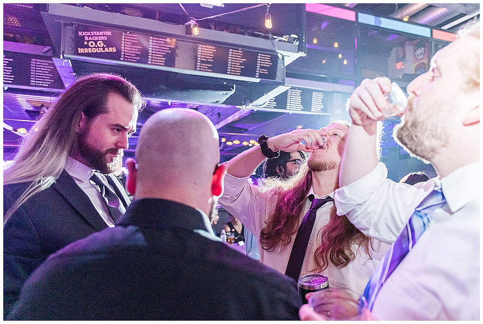 Ceremony Broken Goblet Brewery Reception Purple Uplighting Custom wedding sign light Andalusia PA wedding park long hair groom purple hair heavy metal shots