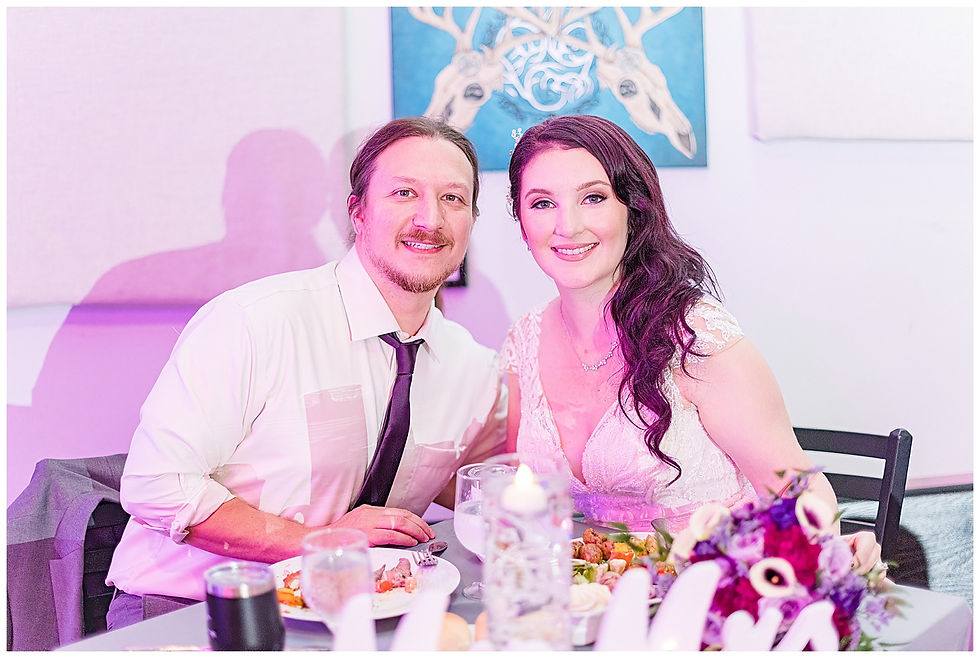 Ceremony Broken Goblet Brewery Reception Purple Uplighting Custom wedding sign light Andalusia PA wedding park long hair groom purple hair heavy metal