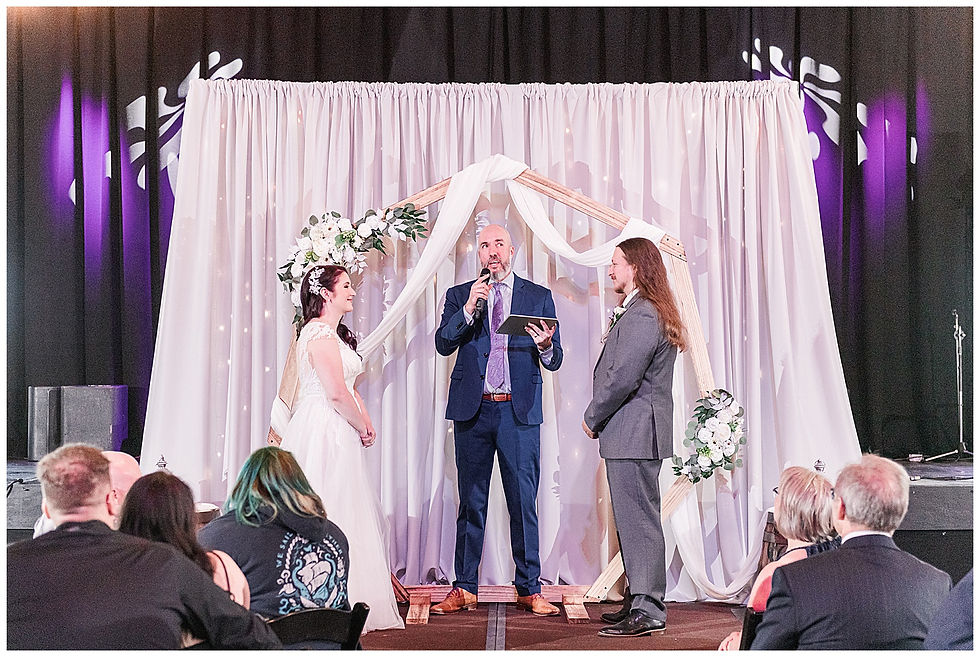Ceremony Broken Goblet Brewery Reception Purple Uplighting Custom wedding sign light Andalusia PA wedding park long hair groom purple hair heavy metal
