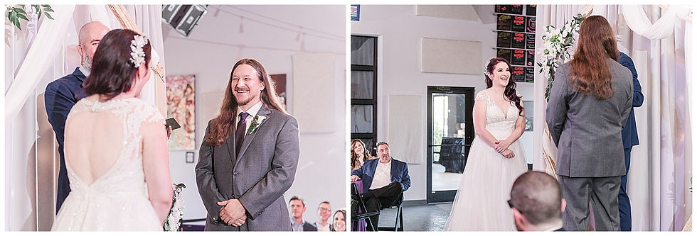 Ceremony Broken Goblet Brewery Reception Purple Uplighting Custom wedding sign light Andalusia PA wedding park long hair groom purple hair heavy metal