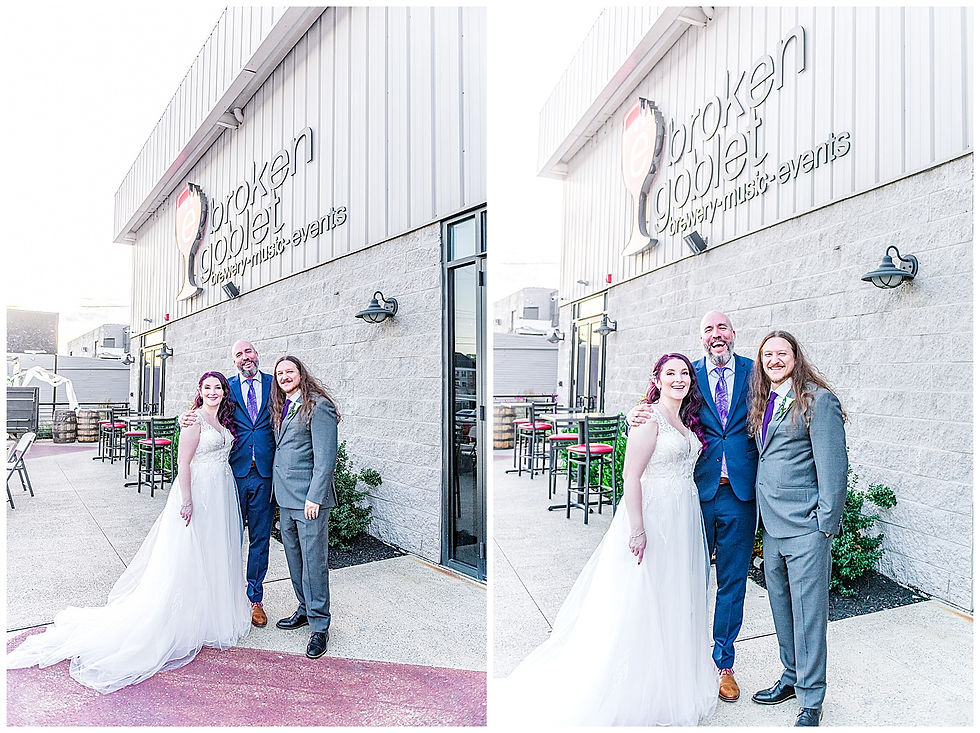 Ceremony Broken Goblet Brewery Reception Purple Uplighting Custom wedding sign light Andalusia PA wedding park long hair groom purple hair heavy metal