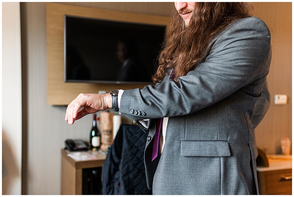 Groom getting ready with father of the groom Long hair Groom Andalusia PA wedding hotel