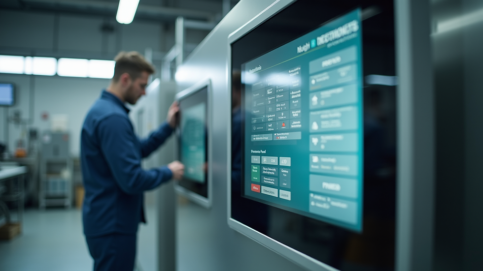 Eye-level view of a Siemens ComfortPanel touchscreen in an industrial setting