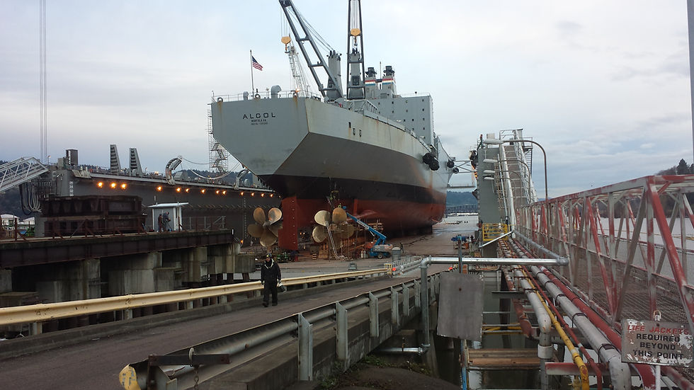 Commercial vessel ALGOL in dry dock for marine electrical installation and system upgrades. MD Marine Electric specializes in designing and installing advanced electrical solutions for new and existing vessels