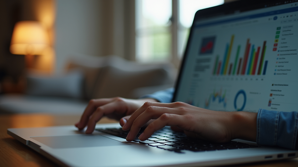 Eye-level view of a person browsing a website on a laptop