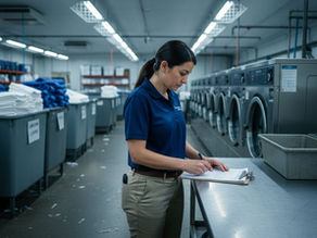 Business manager checks commercial laundry checklist