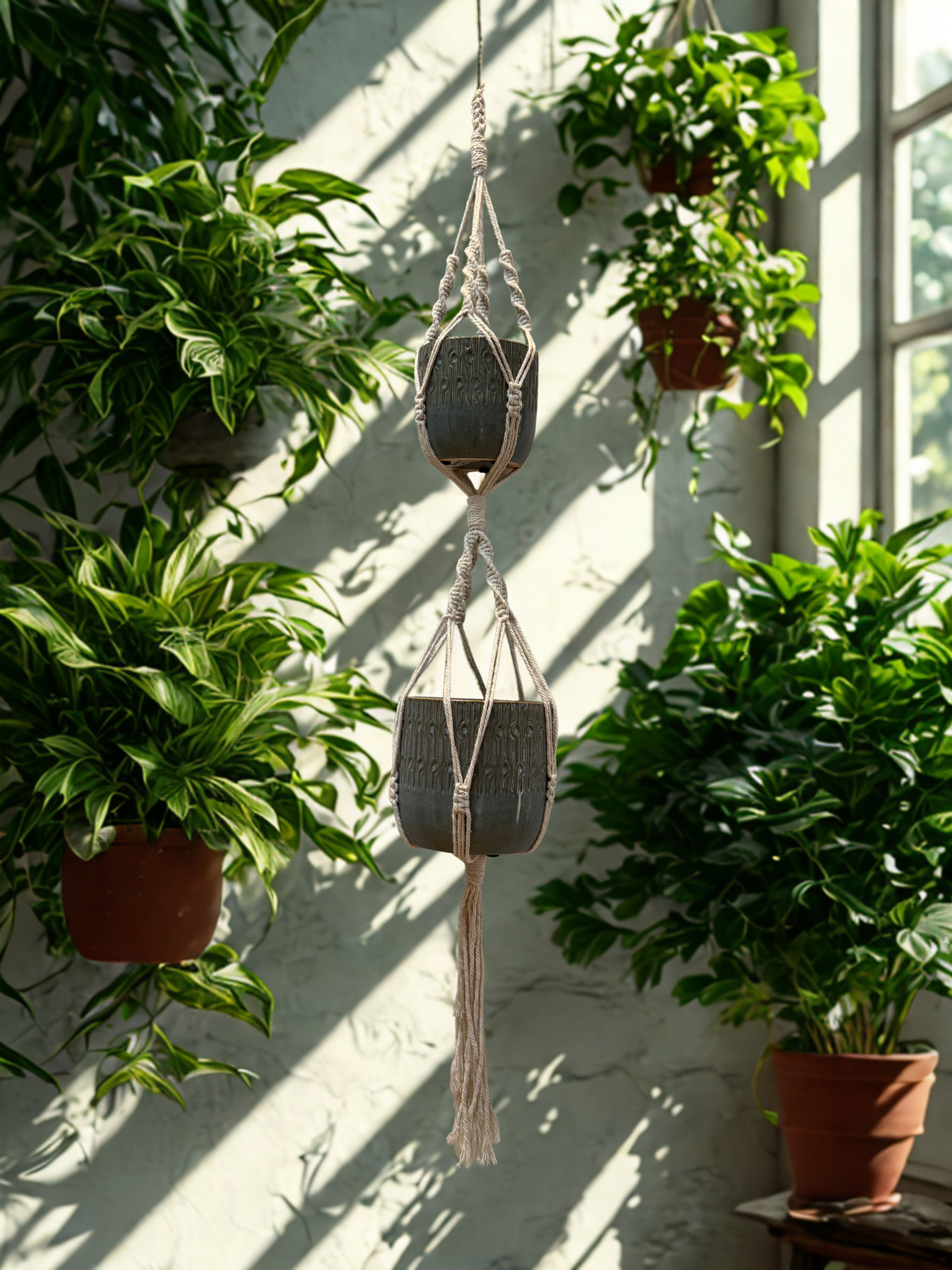 Handmade Macramé Plant Hanger – Double Tier