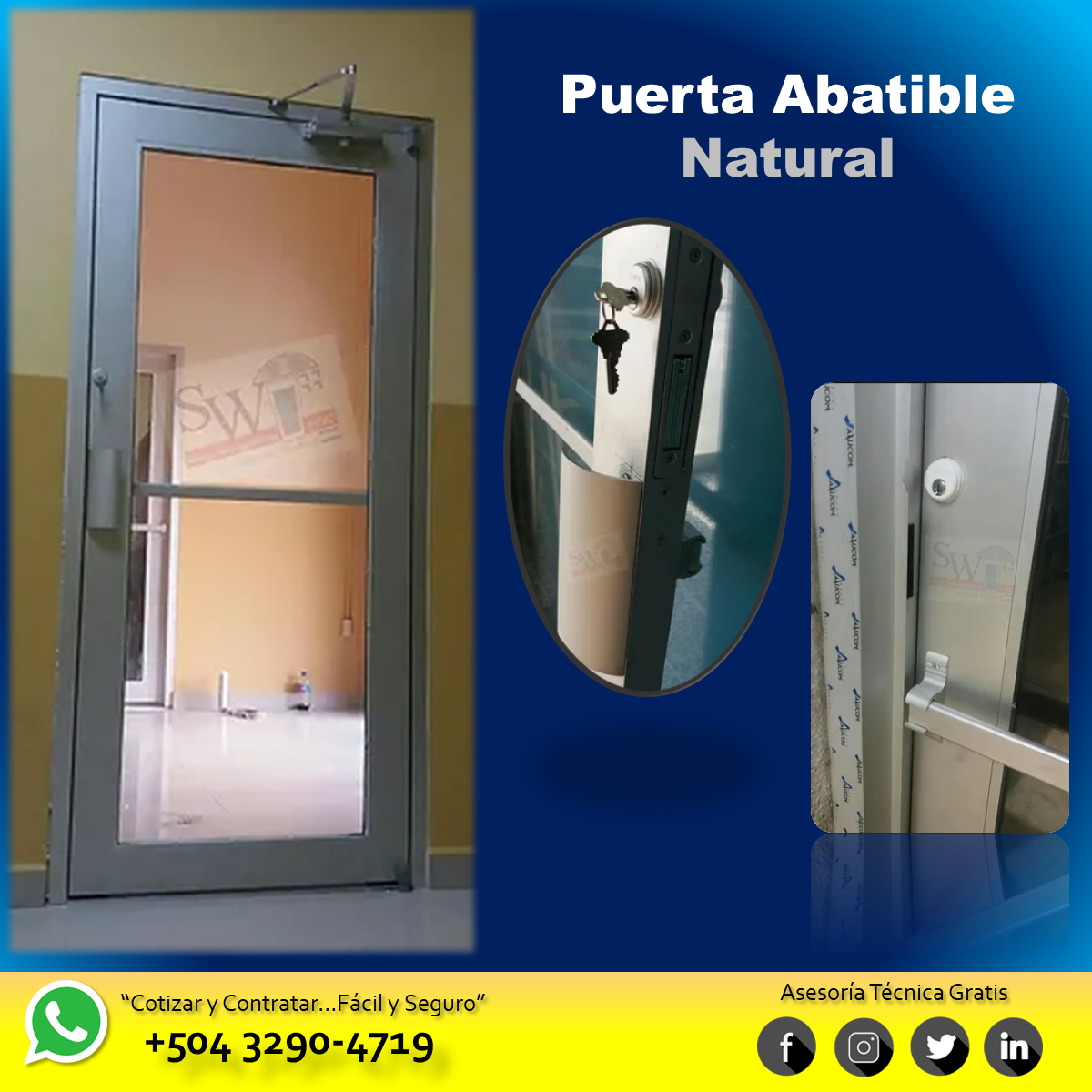Alum-Puerta Abatible Natural - 1m x 2.10m